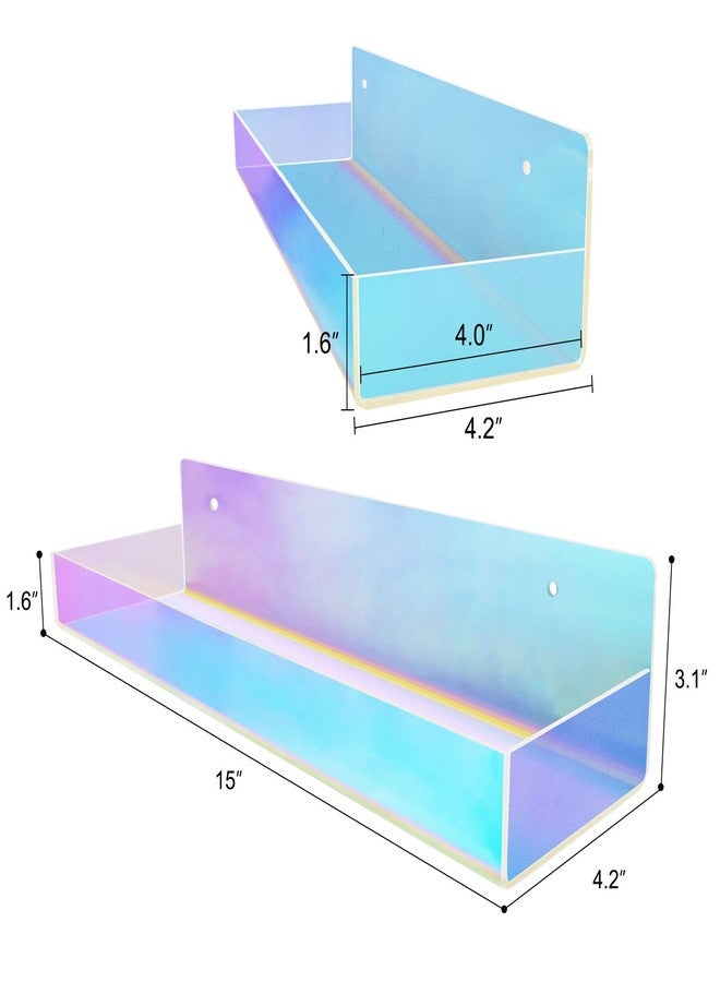 TLBTEK 2 Pcs 15 inch Iridescent Rainbow Floating Shelves,Colorful Acrylic Irridescent Floating Shelves Wall Mounted Storage for Bathroom, Bedroom, Living Room, Kitchen (Without Edge) - Image 2
